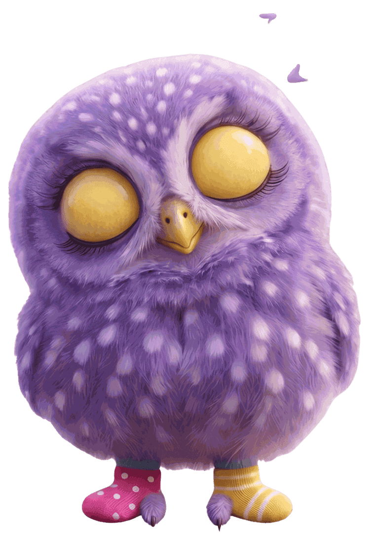 Bubo durmiendo con sus medias de colores