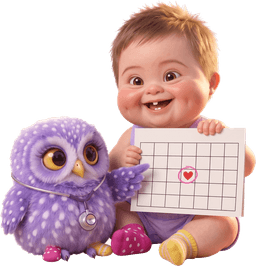 Mimo muestra un calendario con un día marcado y Bubo, con estetoscopio, lo señala