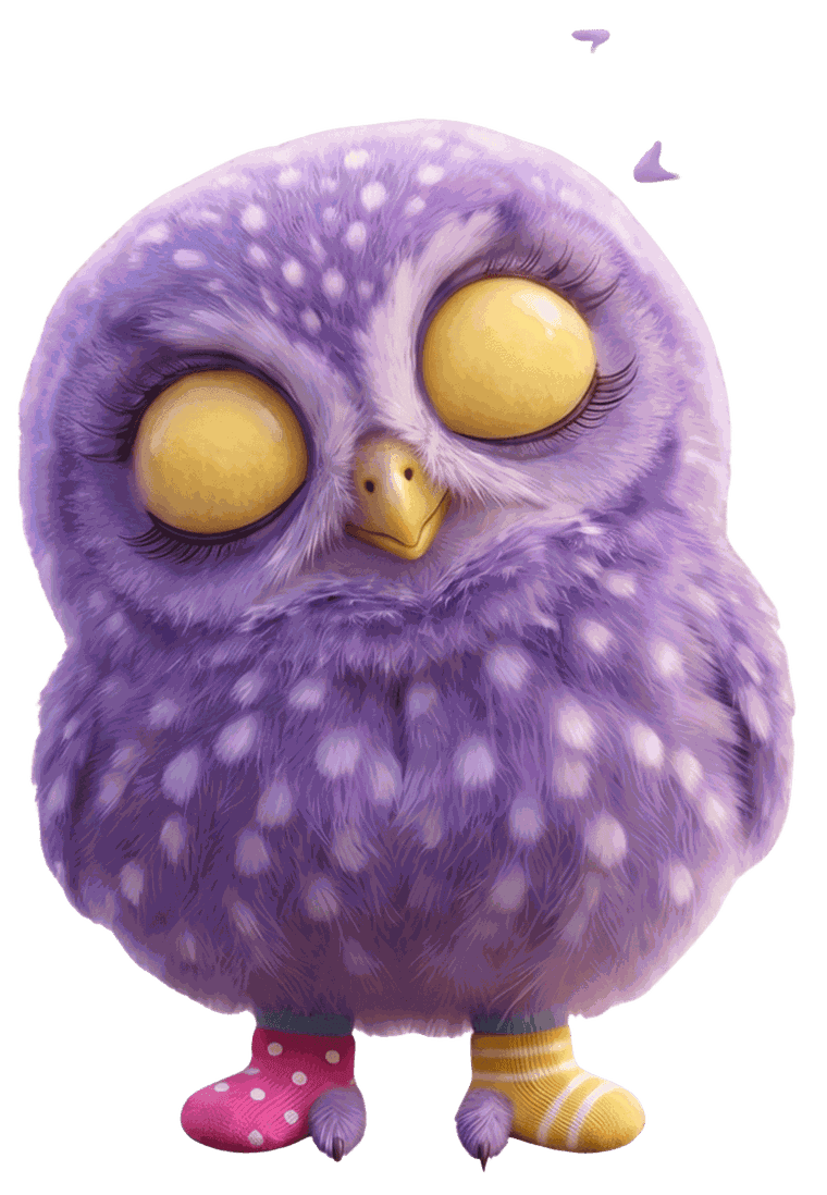 Bubo durmiendo con sus medias de colores